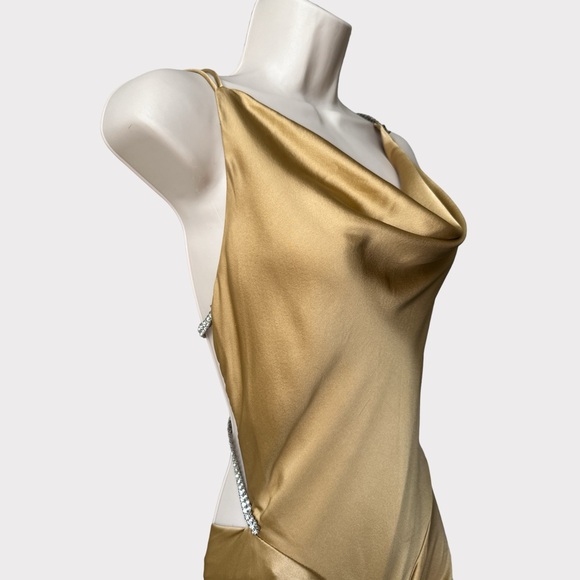 Vintage Yolanda Arche Silk Draped Open Back Gown, Size S, Gold - Picture 5 of 16